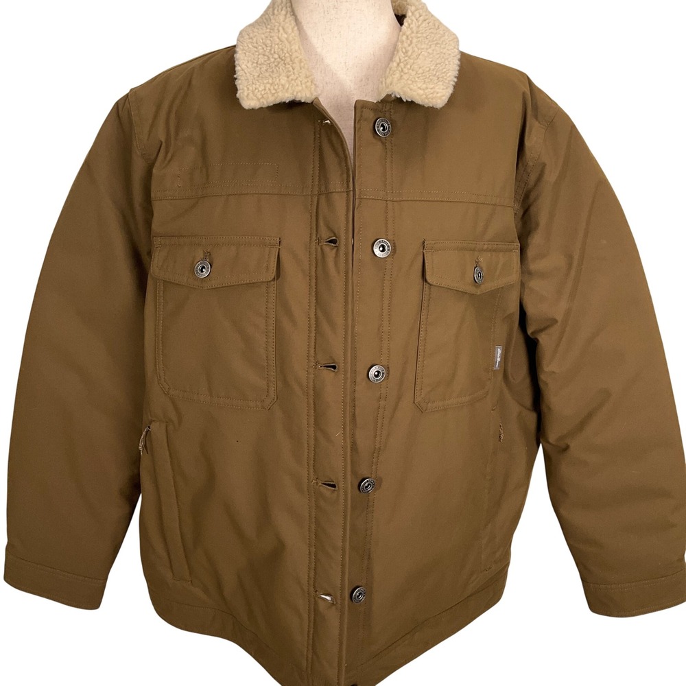 Eddie Bauer Jacket Womens 2XL Olive Trucker Down Sherpa Collar Puffer Winter